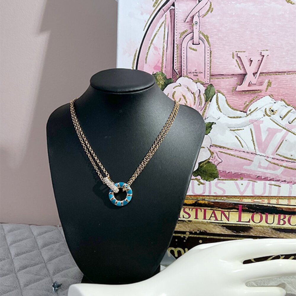 On 34th Gold-Tone Pavé & Blue Enamel Circle Necklace - NWT